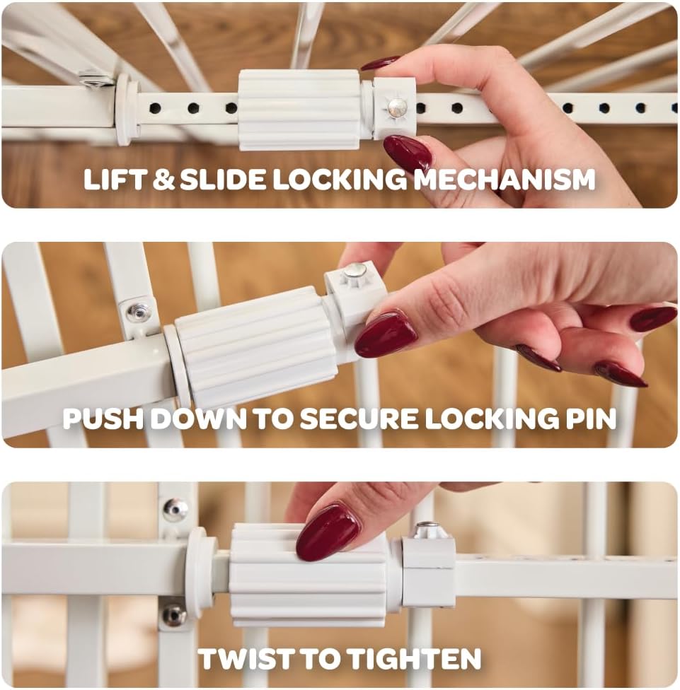 Carlson Pet Products Tuffy Metal Expandable Pet Gate, Includes Small Pet Door, 24 x 22-38 Inch, White