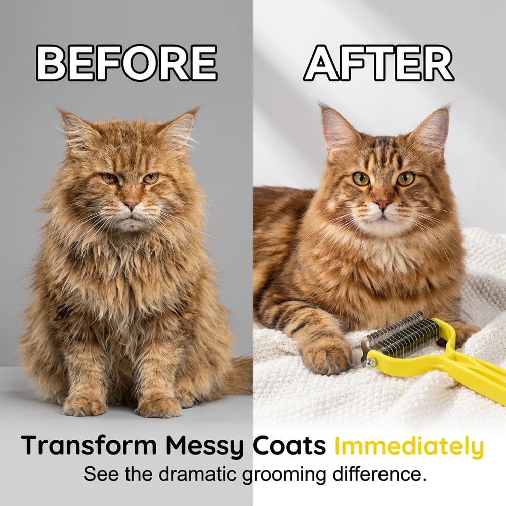 Double Sided Dematting Comb for Cats & Dogs, Undercoat Rake (Purple)