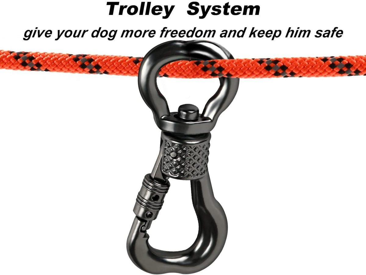 XiaZ Dog Tie Out Cable for Camping, 50ft Portable Overhead Trolley System for Dogs up to 200lbs，Dog Lead for Yard, Campi