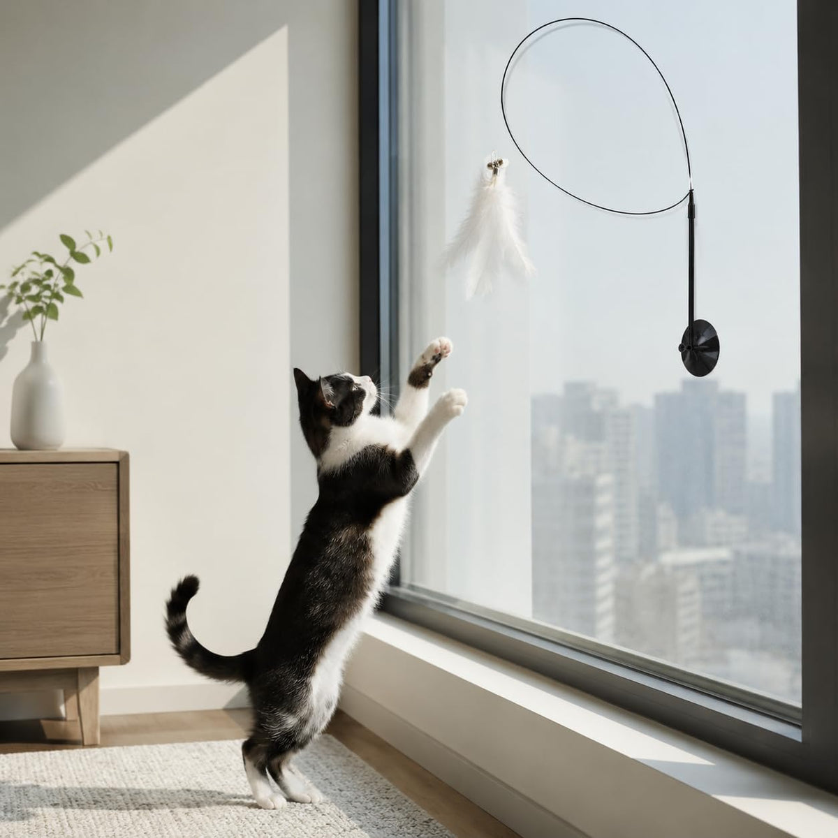 Cat Teaser , Interactive Feather Toy , Press-handle Single Black Feather