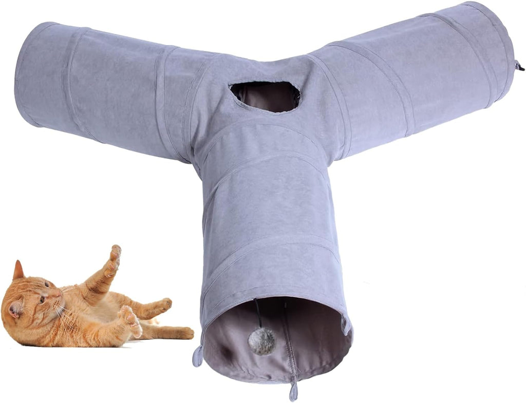Cat Tunnel, Durable Suede Collapsible Cat Play Tube Toys with Play Ball, Indoor Cat Tunnel for Cat, Puppy, Kitty, Kitten