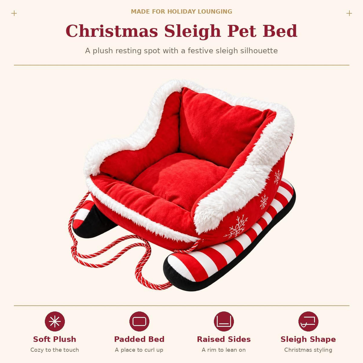 Christmas Dog Bed, Plush Santa Sleigh Sofa for Cats