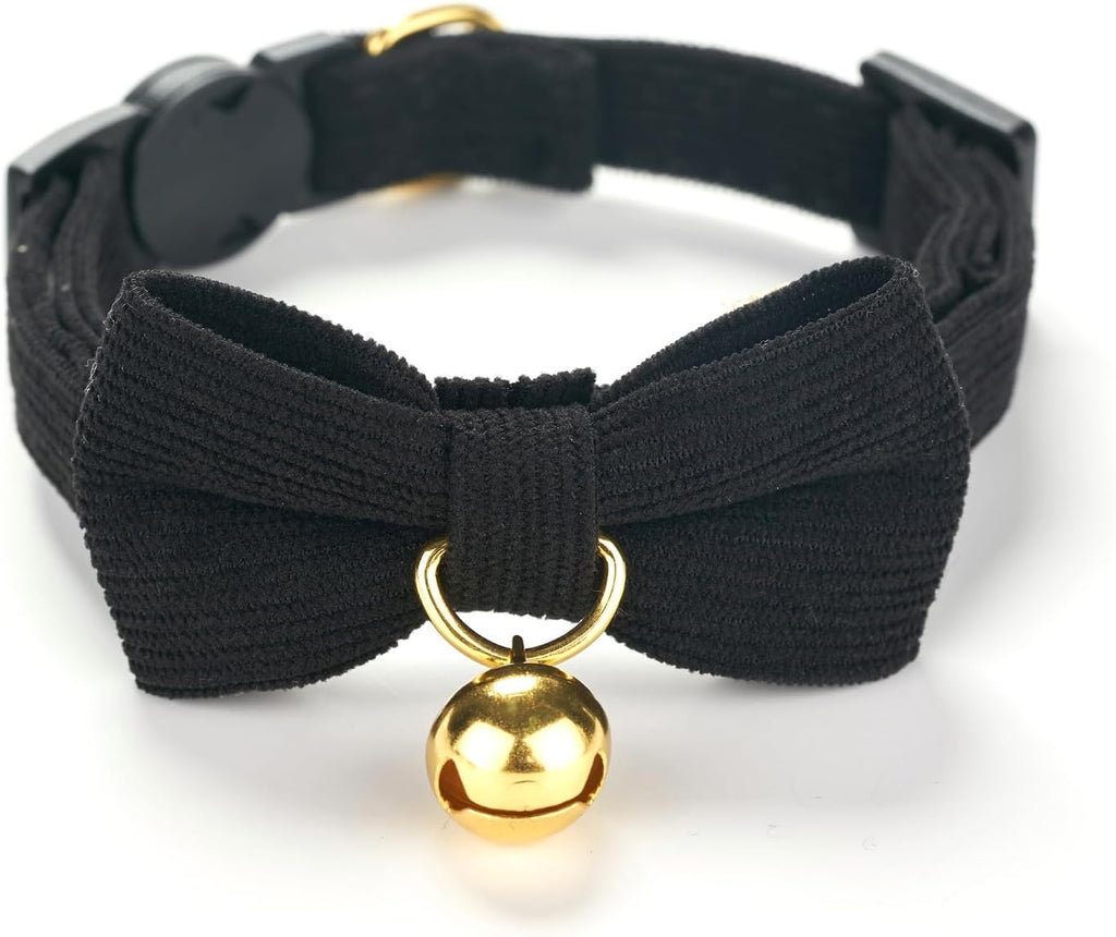 Breakaway Cat Collar with Bow Tie and Bell Adjustable Soft Corduroy Pink Kitten Collars for Girl Cats