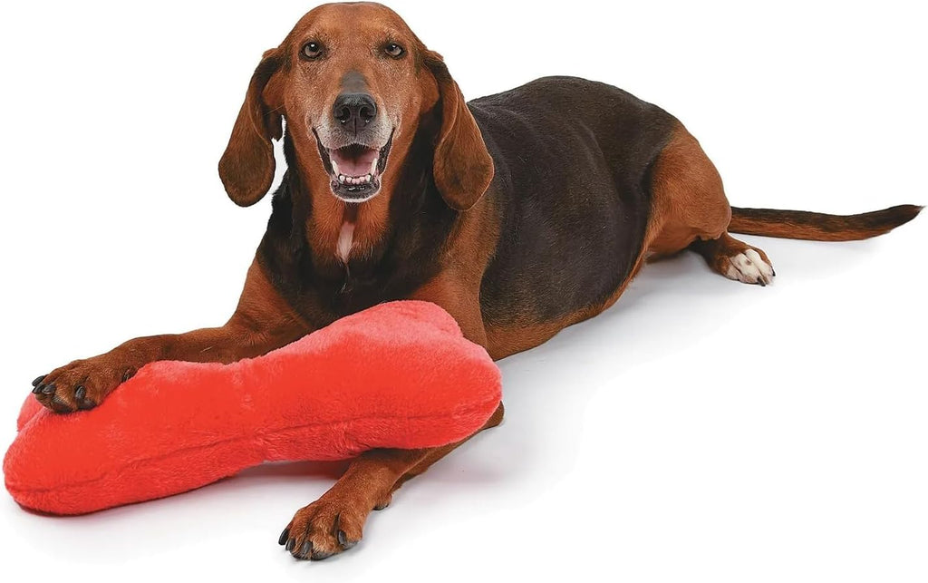 PUREPET Dog Toy Giant Plush Bone 2 Squeakers Mega Huge Sized Soft and Large Play Cuddle (Red)