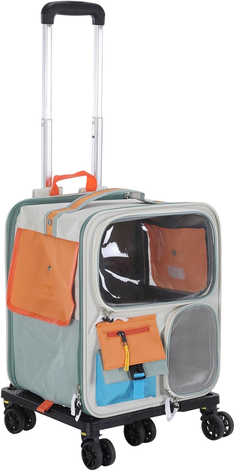 Cat Carrier with Wheels,Foldable Rolling Pets Carrier