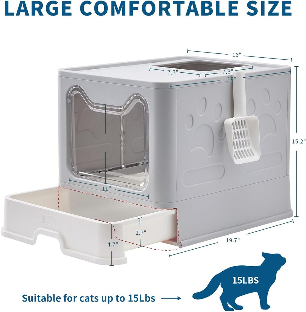 Cat Litter Box with Litter Mat and Scoop (Grey)