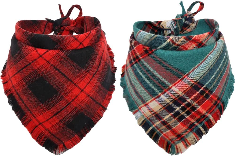 Fall Dog Bandana Autumn Thanksgiving Plaid Reversible Triangle Bibs Scarf Accessories for Dogs Pets