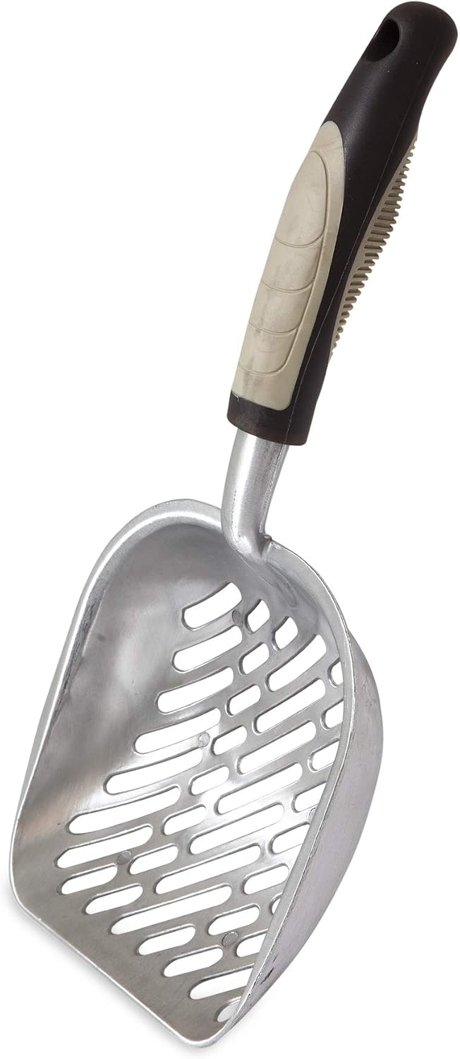 Petmate Metal Cat/Kitty Litter Scoop, Deep Shovel, Premium Non-Stick Large Scooper with Non-Slip Handle & Curved Design 