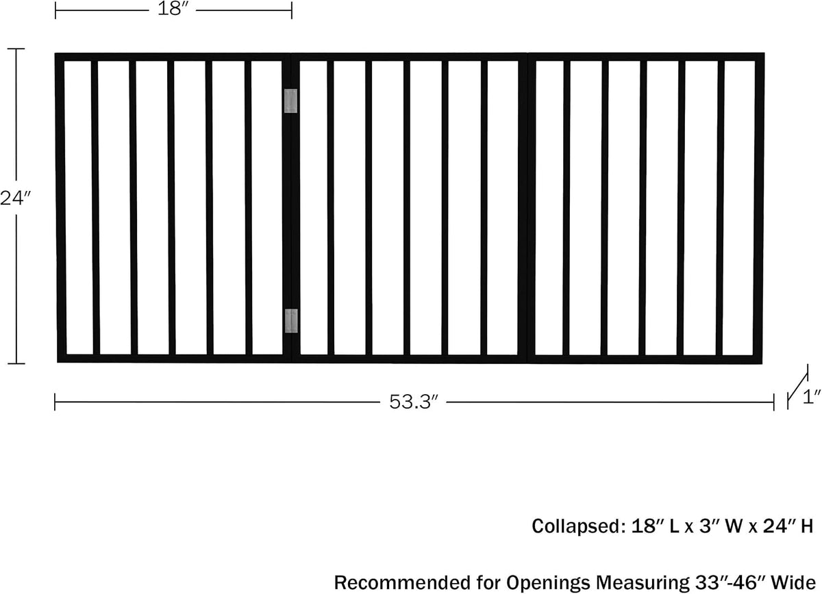 Pet Gate - 3-Panel Indoor Foldable Dog Fence for Stairs, Hallways, or Doorways - 54x24-Inch Wood Freestanding Dog Gates 