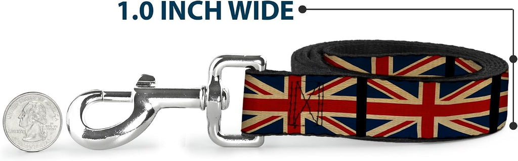 Buckle-Down Pet Leash - United Kingdom Flags Vintage Black - 6 Feet Long - 1" Wide