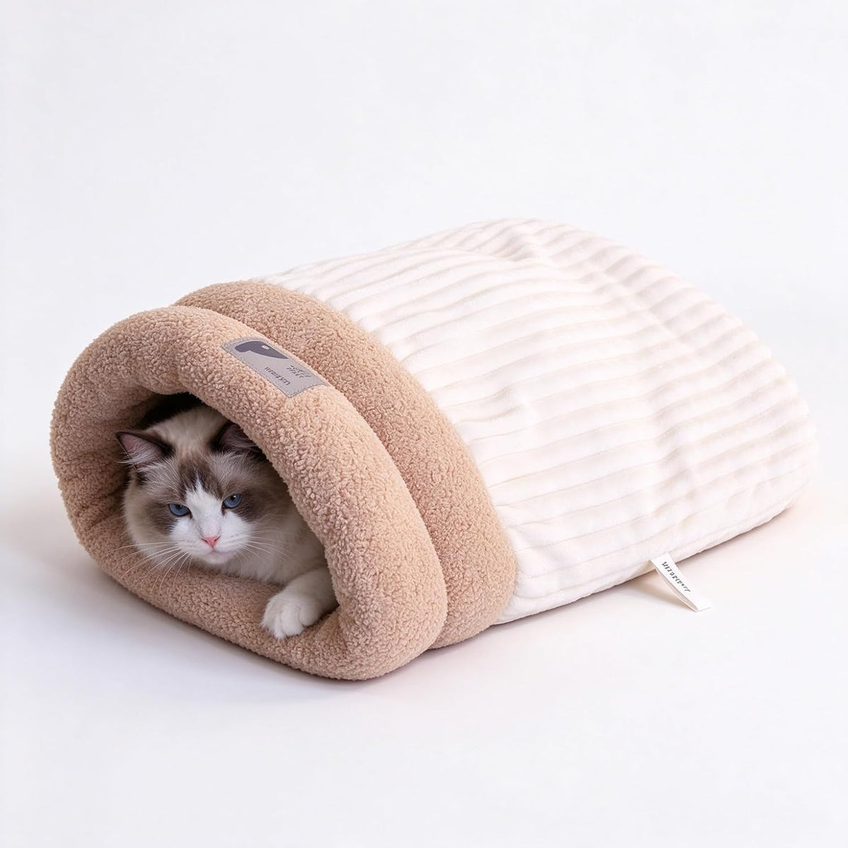 2Pcs Cozy Cat Cave Bed Warm Plush Enclosed Cat Sleeping Bag for Indoor Cats