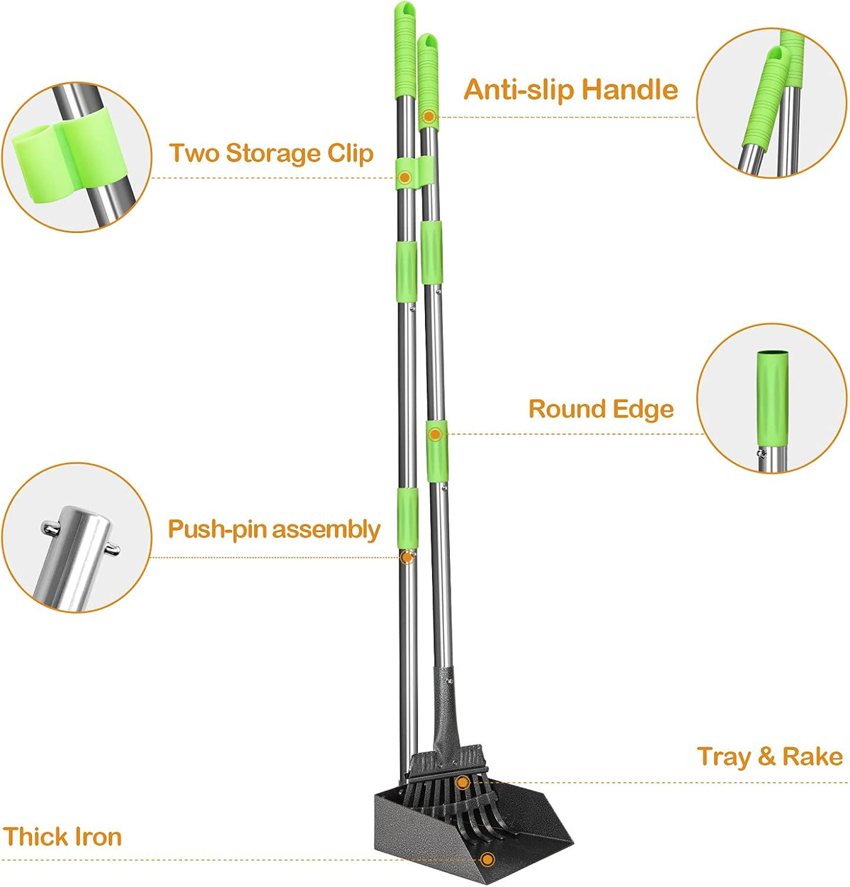 Pooper Scooper, Dog Pooper Scooper Long Handle Stainless Metal Tray and Rake for Medium Small Dogs Heavy Duty Pet Suppli