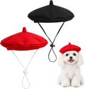 2 Pcs Funny Dog Beret,Adjustable Small Cat Beret Hat Halloween