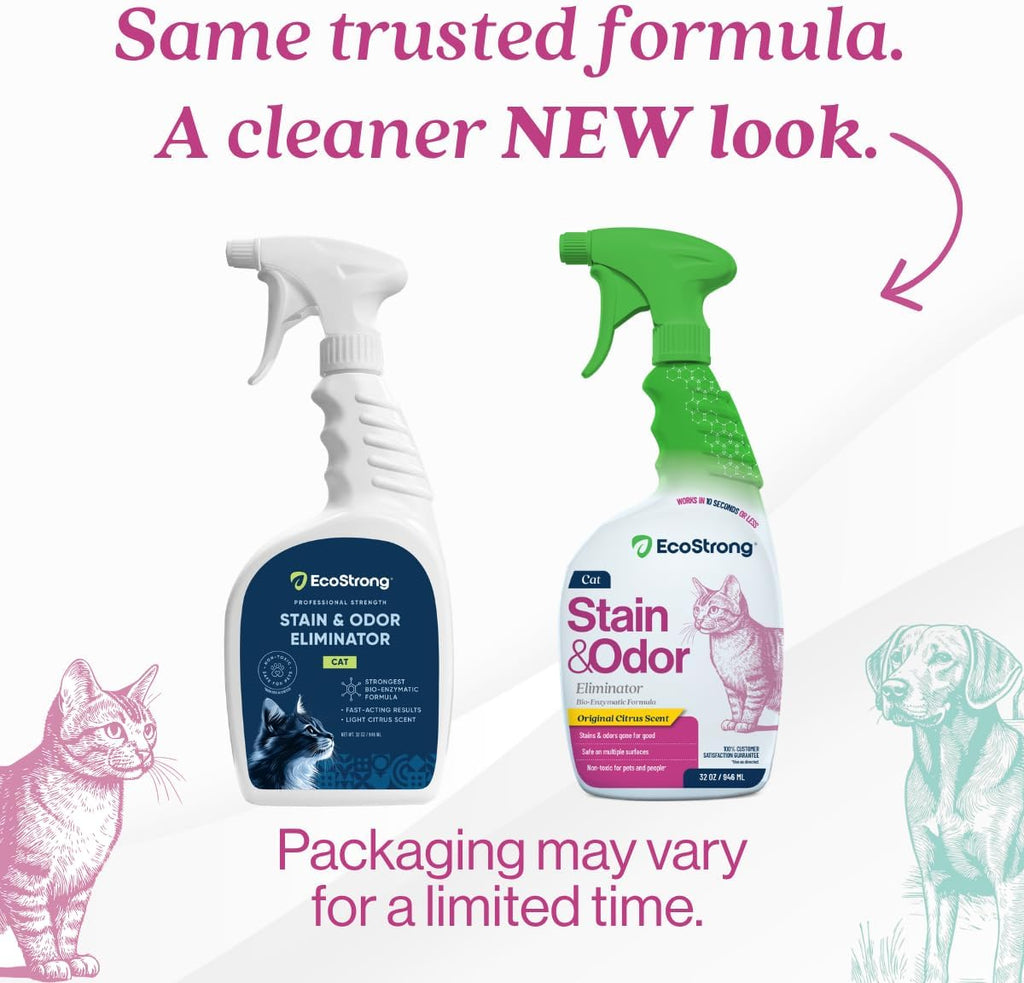 Eco Strong Cat Stain And Odor Remover | Enzyme Urine Odor Neutralizer - Stain Remover for Carpet, Litter Boxes, Bedding,
