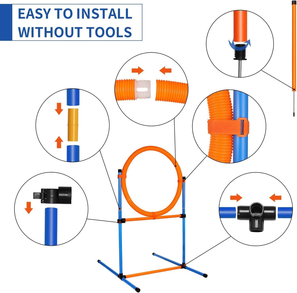 Dog Agility Training Equipment, 60-piece Dog Obstacle Course Training Starter Kit Pet Outdoor Game with Tunnel, Agility 