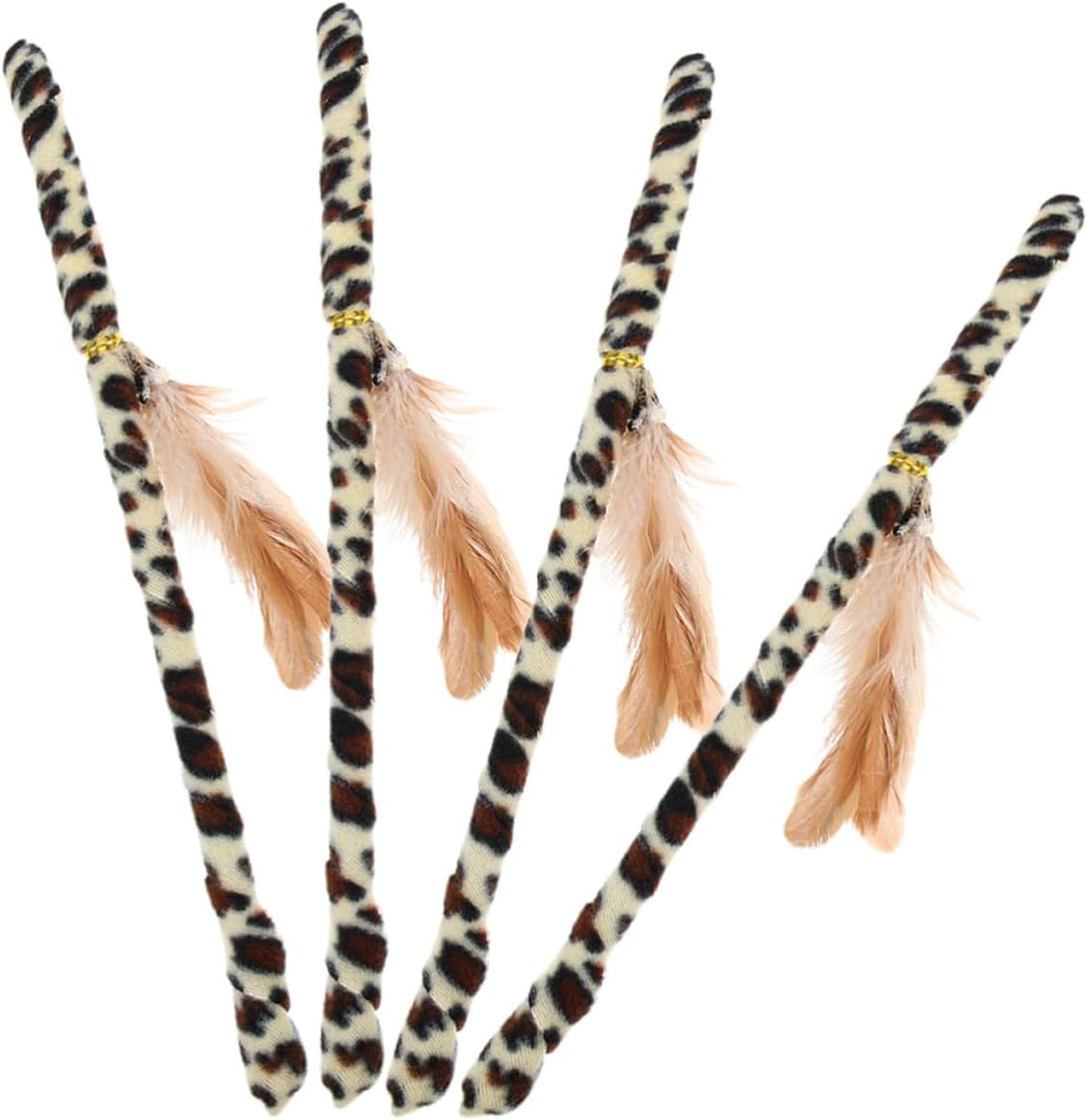 4pcs Leopard Feather Cat Teaser Wand Interactive PET