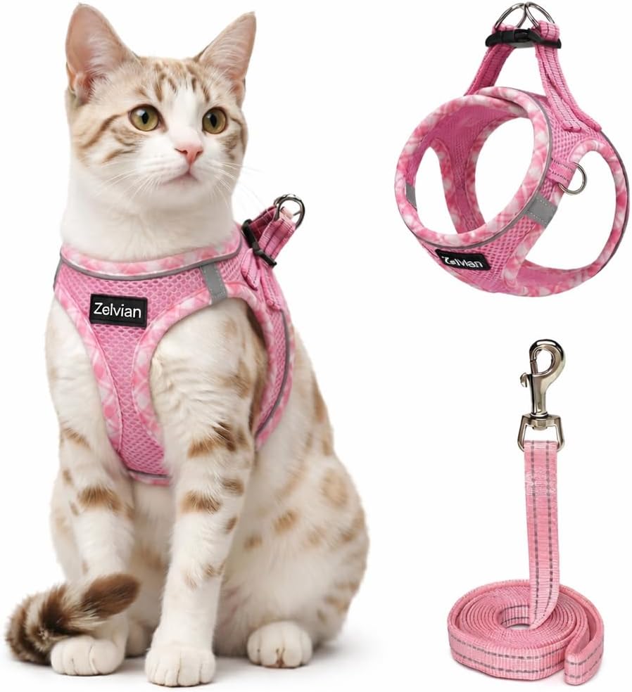 Escape Proof Cat Harness and Leash, Adjustable Vest, Pink, M