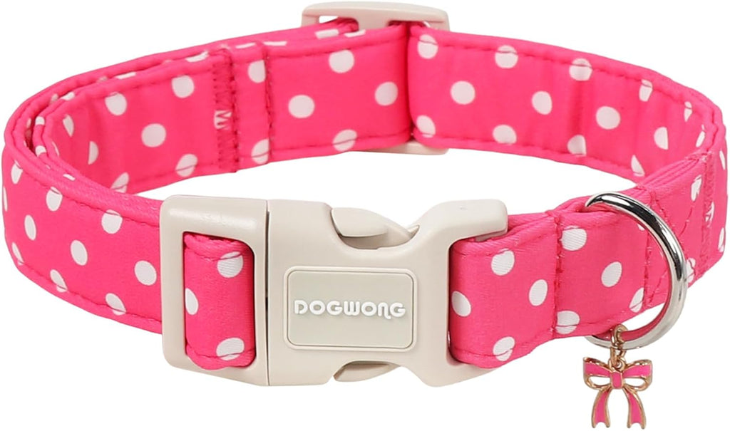 Spring Summer Dog Collar for Girl Dogs- Pink Polka Female Dog Collar, Adjustable Soft Beach Dots Dogs Collars for Small 