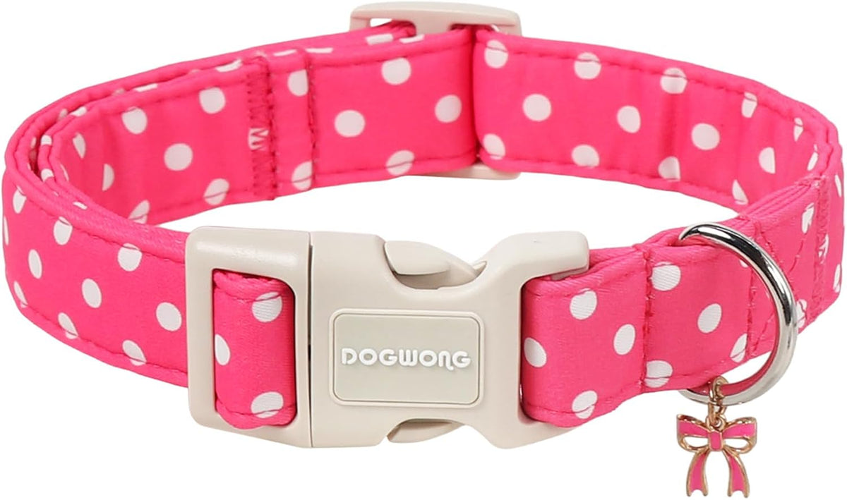 Spring Summer Dog Collar for Girl Dogs- Pink Polka Female Dog Collar, Adjustable Soft Beach Dots Dogs Collars for Small 