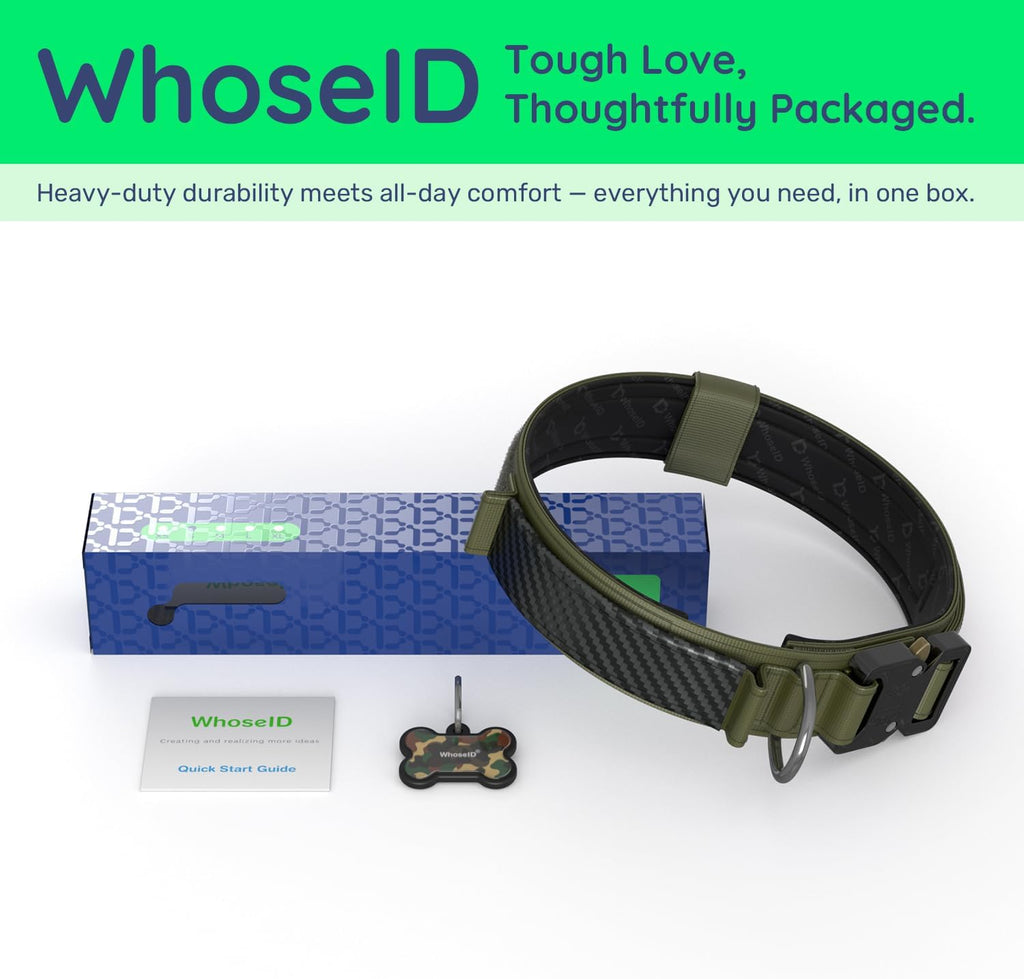 Tactical Dog Collar for Large Dogs with Leather Handle (Army Green, L)