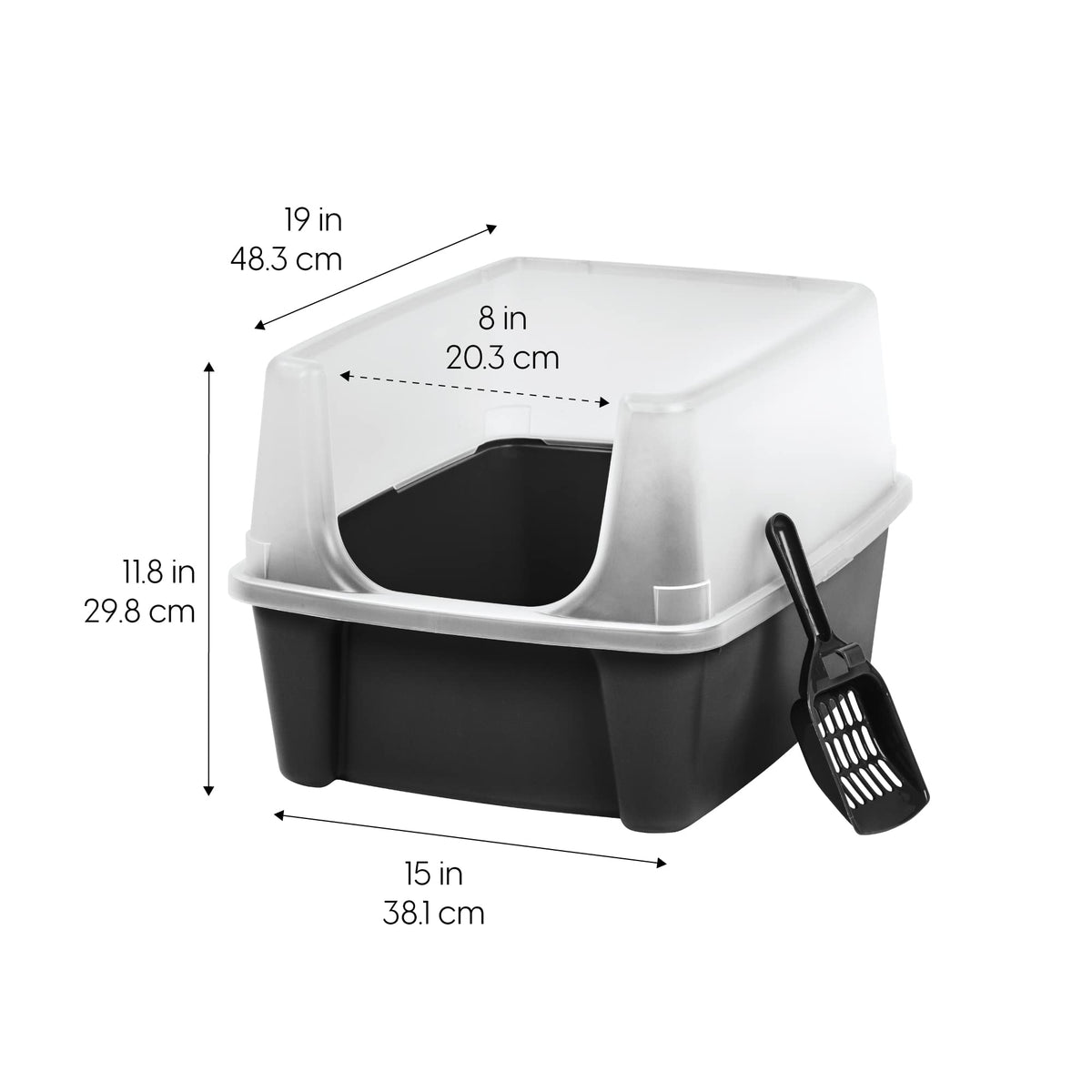 IRIS USA High Sided Cat Litter Box, Large, Scatter Shield, Black