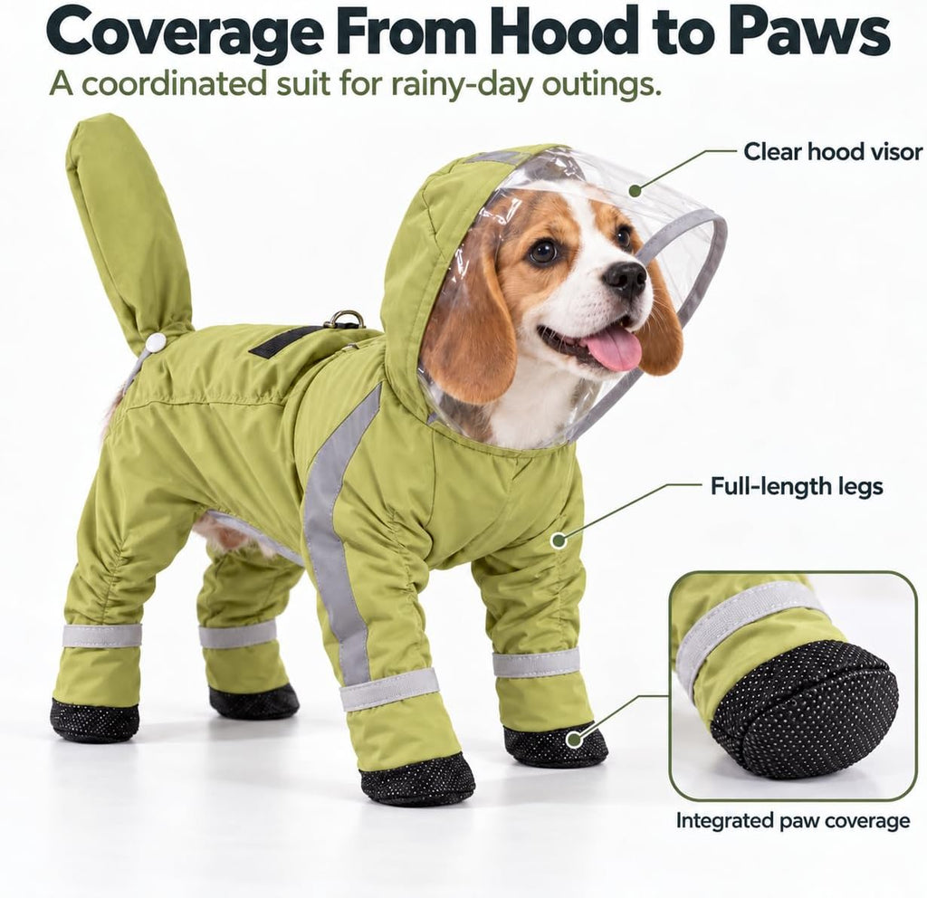 Rain Coat for Dogs - Waterproof Dog Raincoat with Harness Opening (Green,Medium)