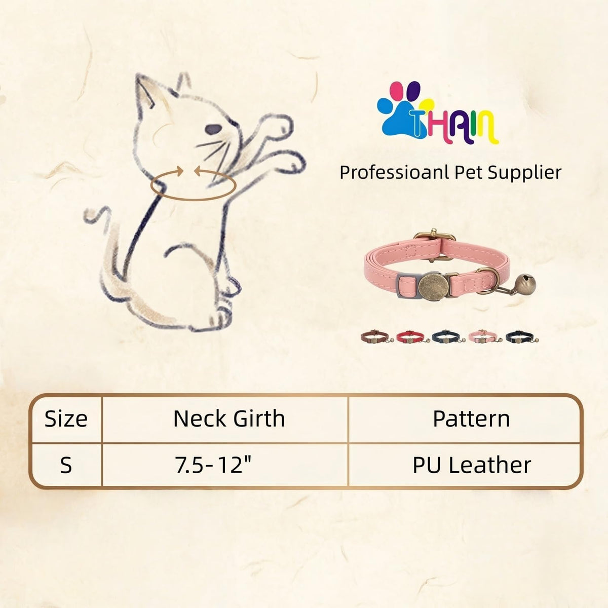 THAIN Leather Cat Collar with Bell Breakaway- Adjustable, Durable, Retro Bell fit Most Cats and Kittens (Brown)