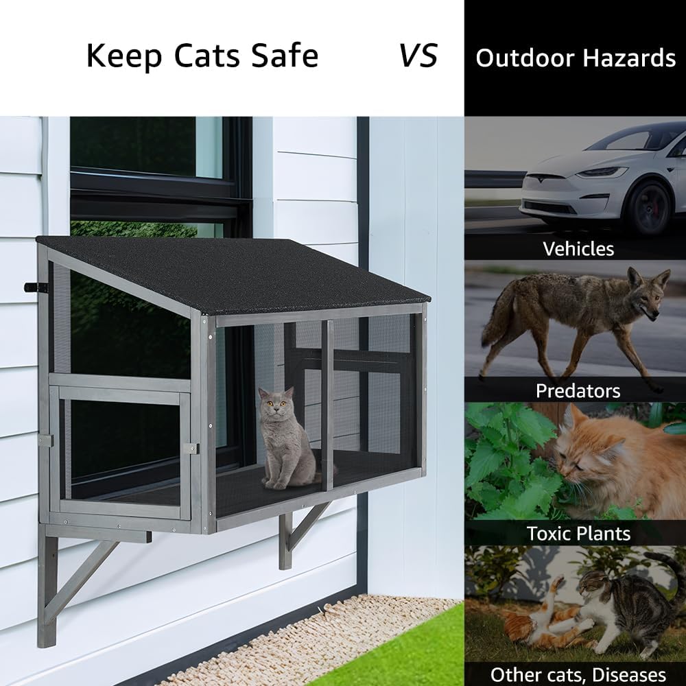 beeNbkks Bug Proof Window Catio, Expandable Outdoor Cat Enclosure