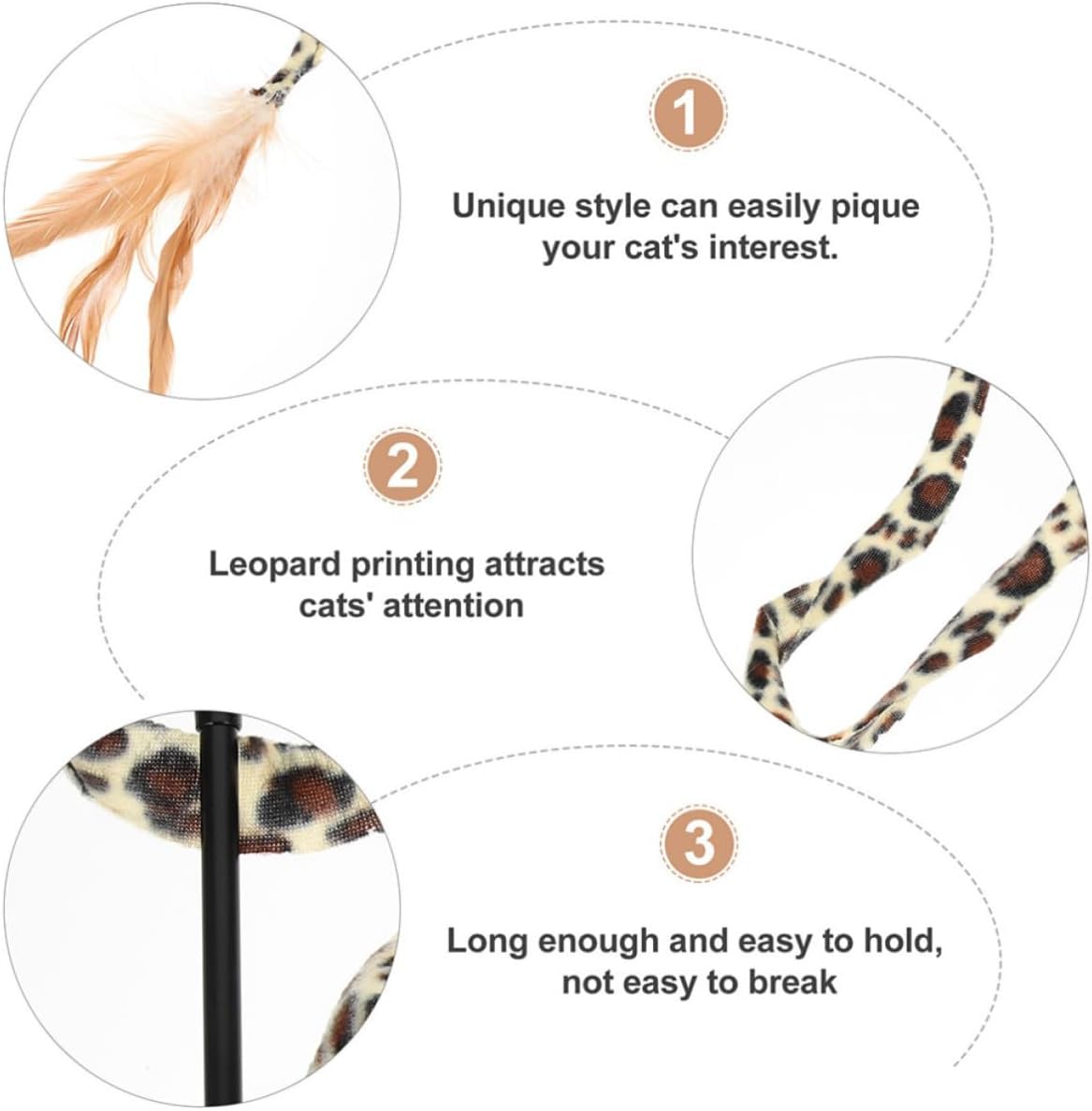 WOONEKY 4pcs Leopard Print Feather Cat Teaser Wand Interactive Plaything