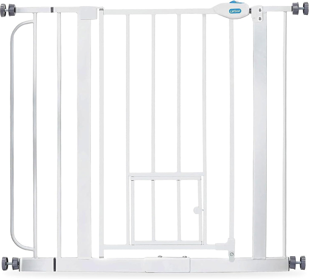 Carlson 29–36.5" Extra Wide Walk-Thru Dog Gate with Small Pet Door, Black