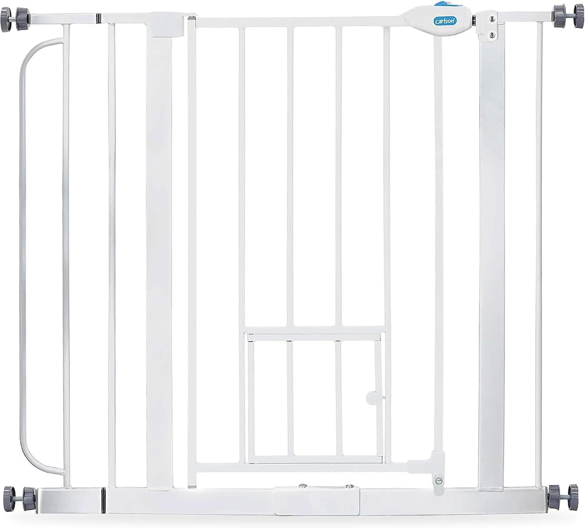 Carlson 29–36.5" Extra Wide Walk-Thru Dog Gate with Small Pet Door, Black