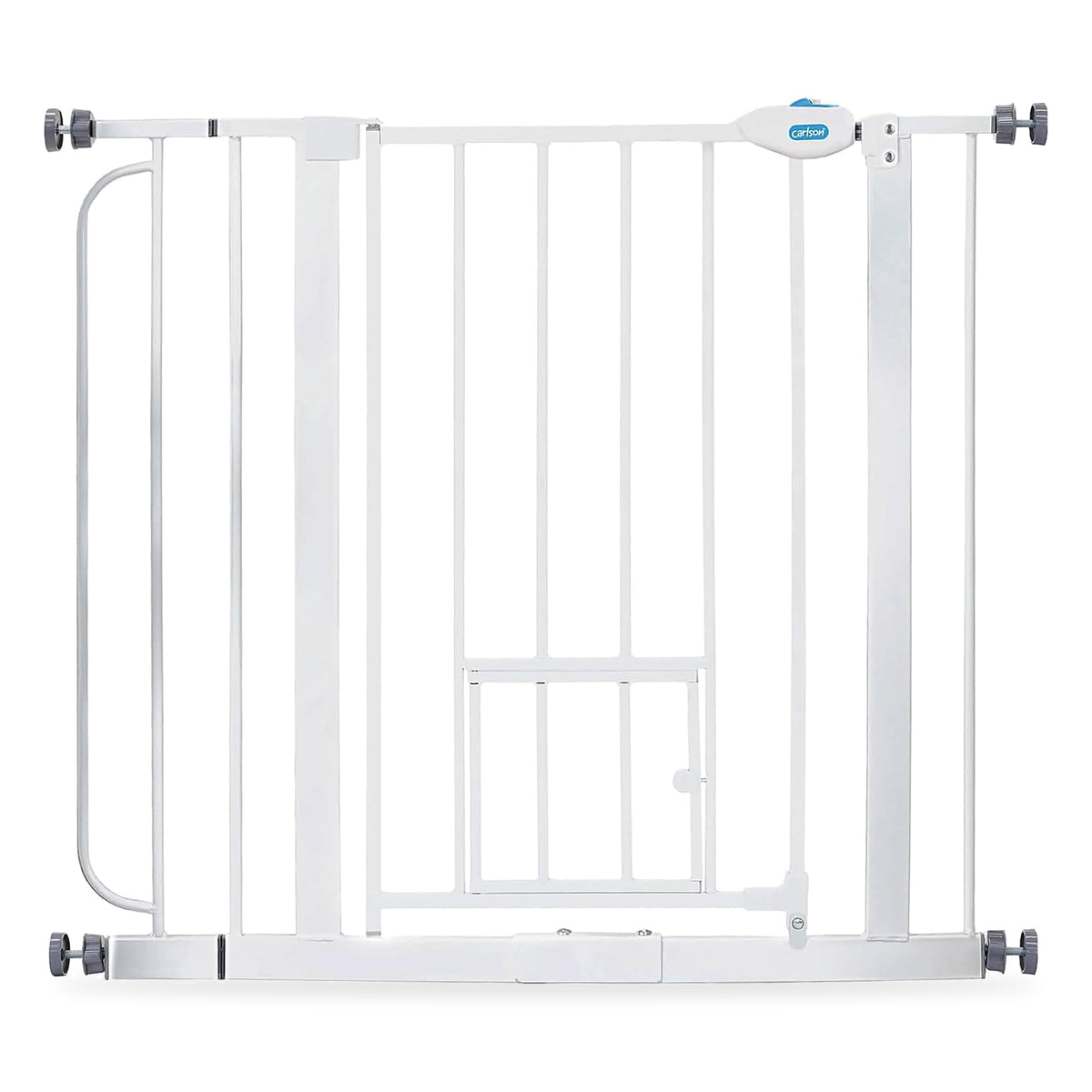 Carlson 29–36.5" Extra Wide Walk-Thru Dog Gate with Small Pet Door, White