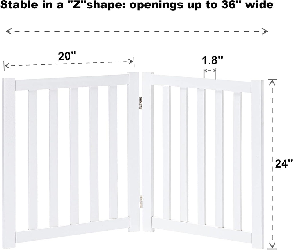 LZRS Wooden Free Standing Dog Gate 40" W x 24" H, Foldable Solid Hardwood Pet Safety Fence for House Doorways, Stairs, H