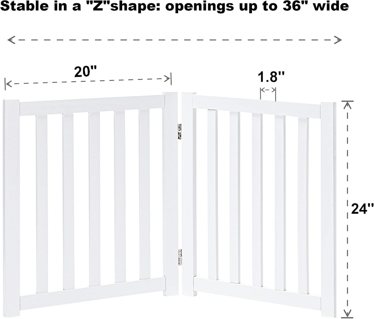 LZRS Wooden Free Standing Dog Gate 40" W x 24" H, Foldable Solid Hardwood Pet Safety Fence for House Doorways, Stairs, H