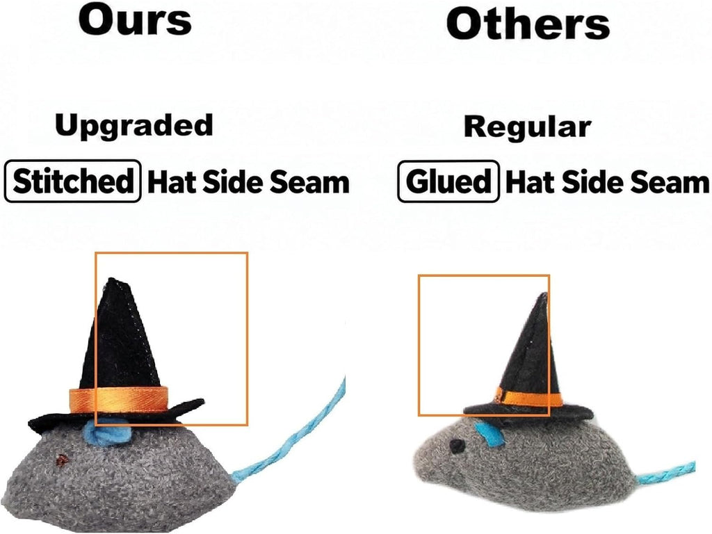 6-Pack Halloween Cat Toys Interactive Toy Witch Magic Hat Costume Plush Mouse Shaped Catnip Toys