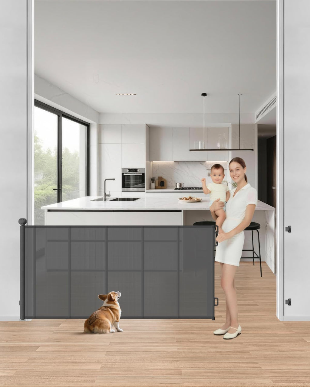Retractable Baby Gate, Up to 55" Wide Reinforced Retractable Gate