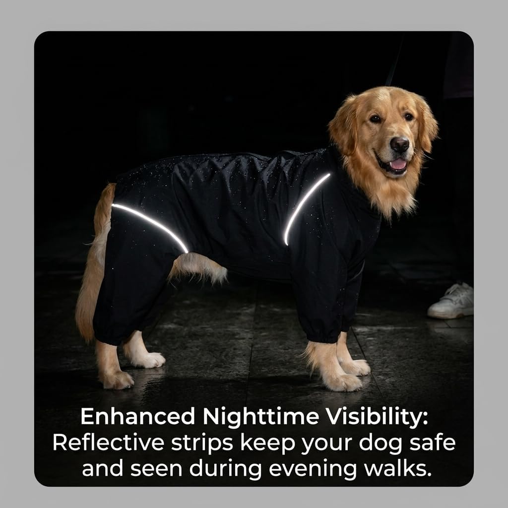 Dog Raincoat for Medium Large Dogs,rain Jacket Coat, Full Leg Coverage Waterproof Rain Suit with Detachable Hood & Tail,