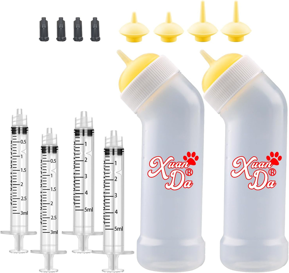Kitten Nursing Nipple with Syringe, Wide Mouth Angled Puppy Feeding Bottles, with Ventilation Valve Resistant Tearing fo