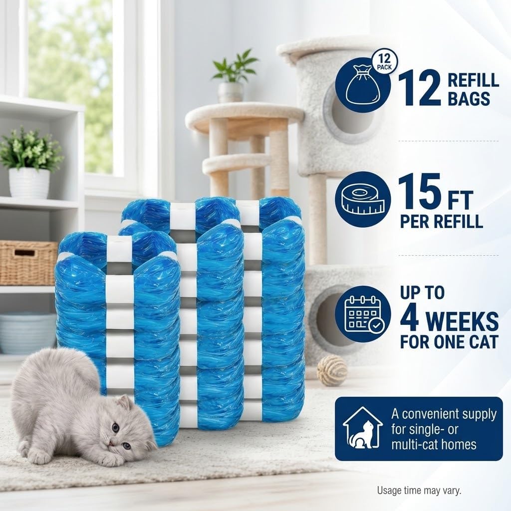 12 Pack Cat Litter Refill Bags,Compatible with Genie Bag Refills, Scented, Blue