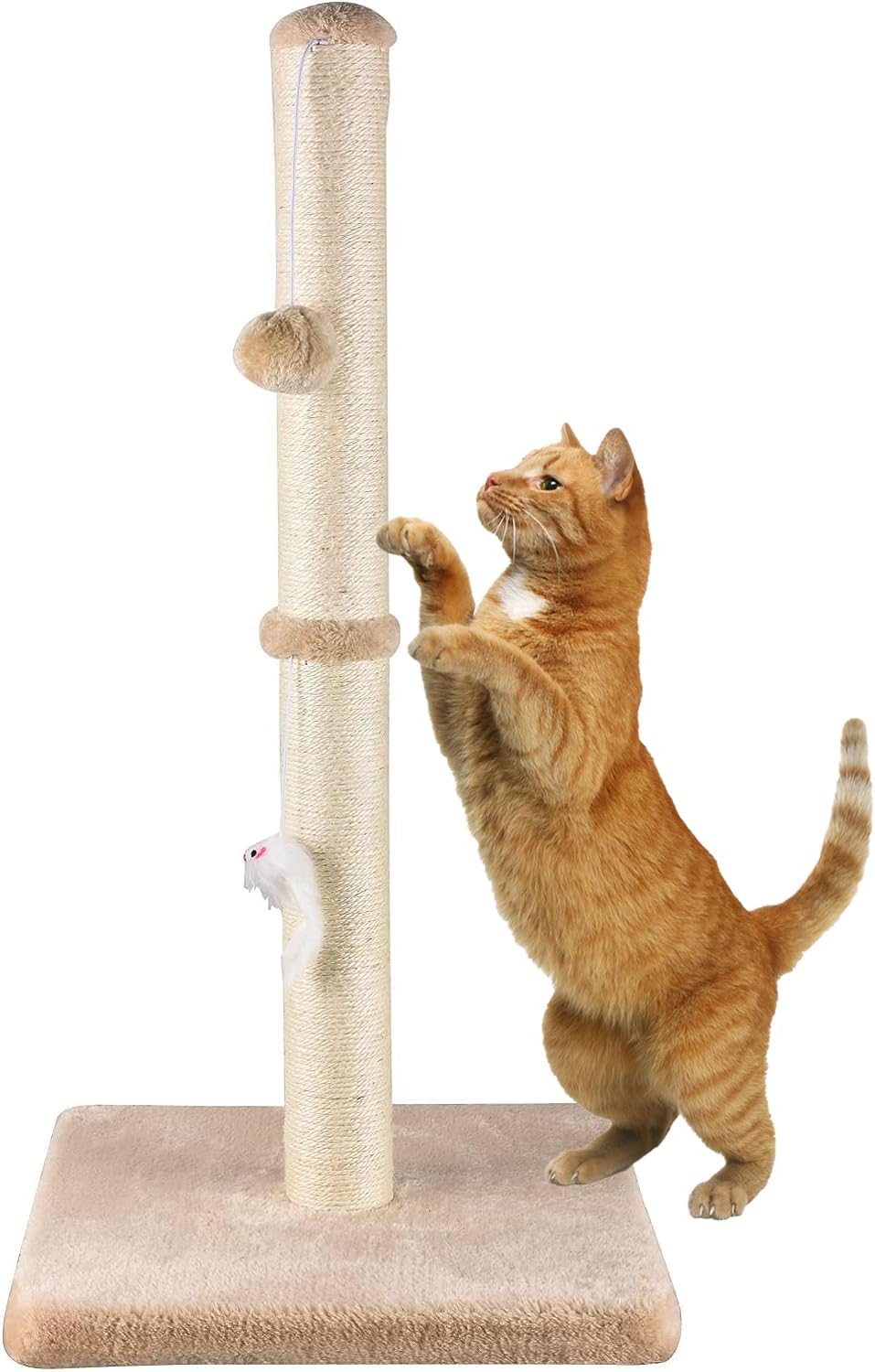 MeowHomm 32” Tall Cat Scratching Posts for Indoor Cats Adults with 2 Hanging Ball, Large Cat Scratch Post Cat Scratcher 
