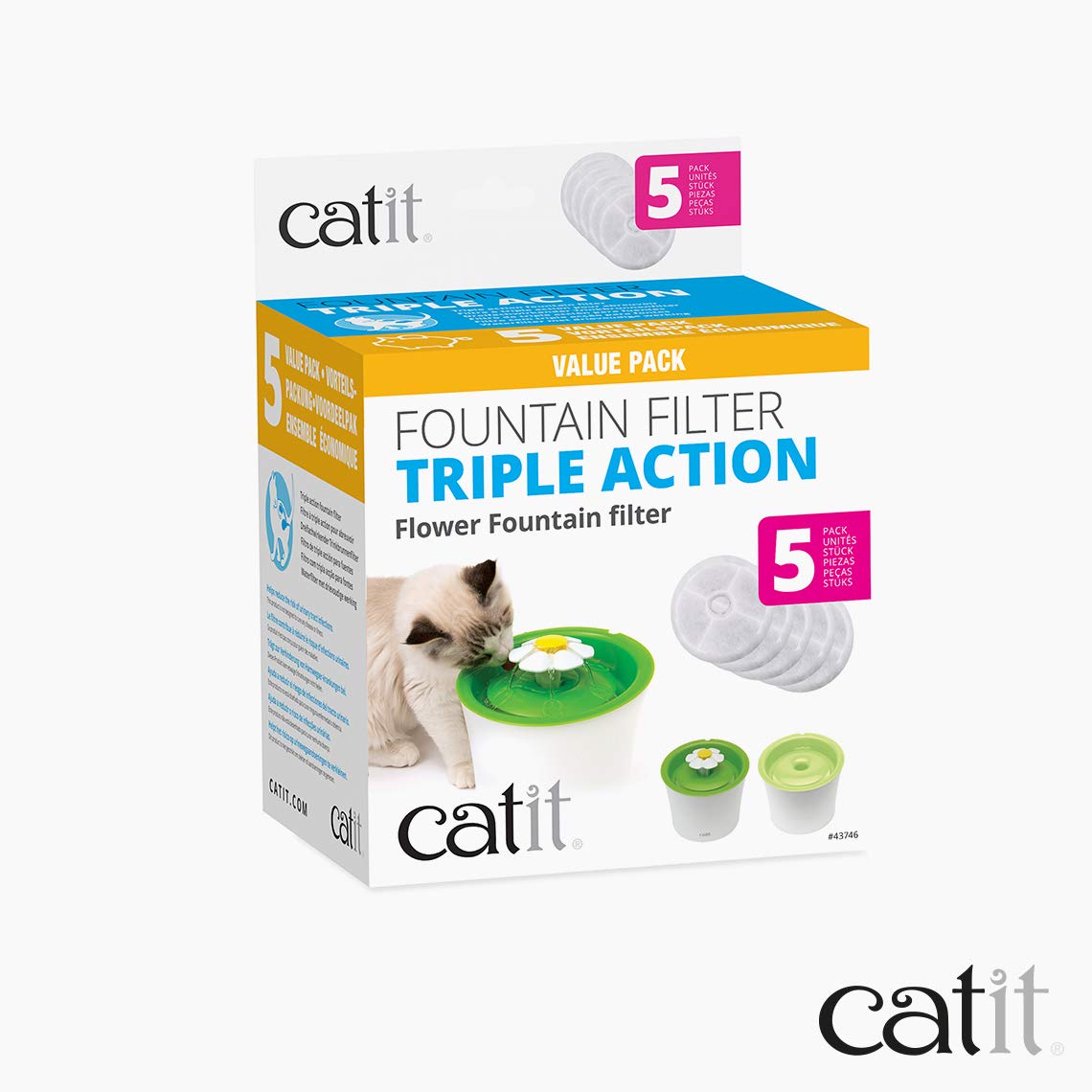 Catit Triple Action Replacement Fountain Filters - 5-Pack