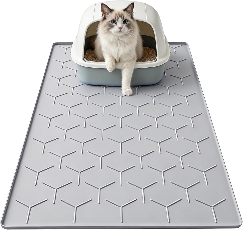 Silicone Cat Litter Mat 34×22 inch, Easy to Clean, Gray