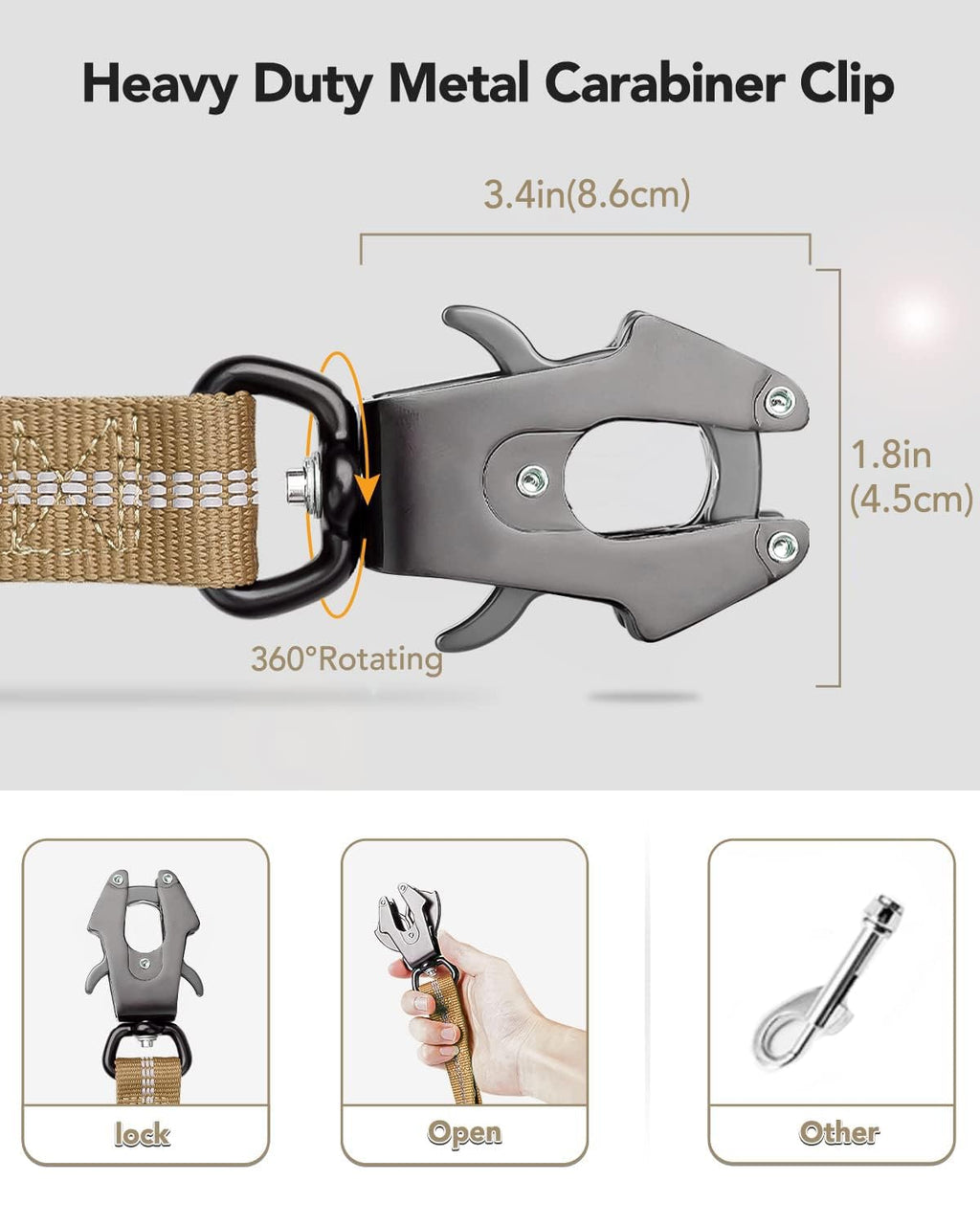 Joytale Tactical Bungee Dog Leash, Shock Absorbing No Pull, Coyote Brown