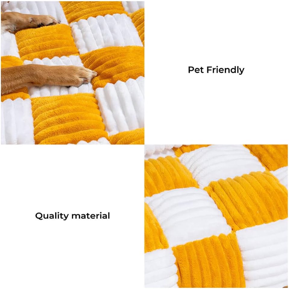 Checkerboard Dog Couch Mat with Bolster, Yellow, 37 x 33 in