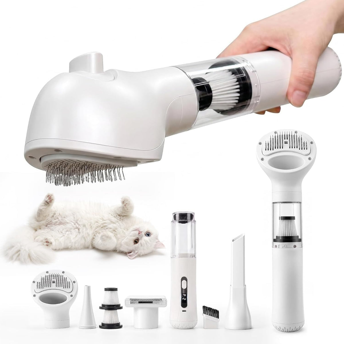 Cat Grooming Vacuum Kit, 5-in-1 Cordless Pet Grooming Vacuum for Cats & Dogs, 6000PA Pet Hair Vacuum, Low-Noise Desheddi