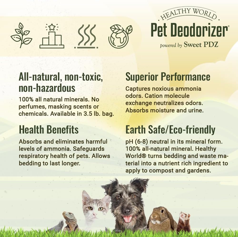 Sweet PDZ - Healthy World Pet Deodorizer - Pet Habitat & Litter Box Additive - 3.5 lbs (Pack of 2)