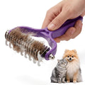Double Sided Dematting Comb for Cats & Dogs, Undercoat Rake (Purple)