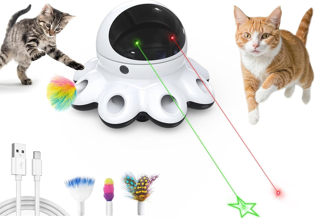 ORSDA Cat Laser Toy, 2-in-1 Interactive Automatic Motion Activated Moving 8 Holes Whack A Mole Feather, USB Rechargeable