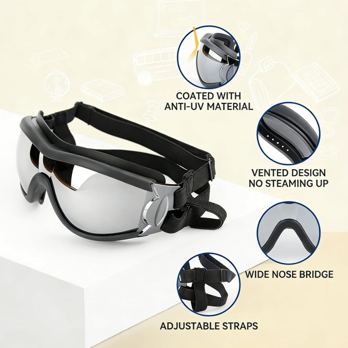 Dog Goggles for Small Breeds, UV Protection Dog Sunglasses with Adjustable Straps, Windproof Pet Eyewear for Small Pet, 