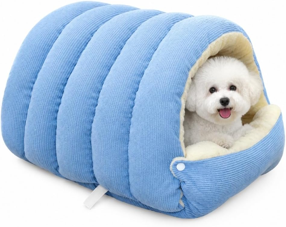 Small Dog Cave Bed & Cat Cave Bed, 2-in-1 Covered Cat Bed for Indoor Use